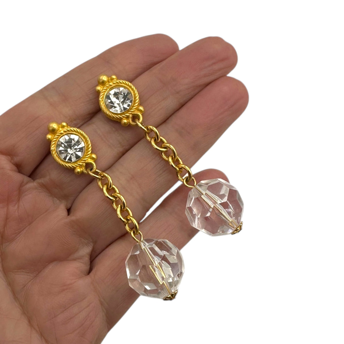 Matt Gold Rhinestone Dangle Vintage Pierced Earrings 24 Wishes Vintage Jewelry