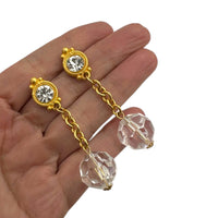 Matt Gold Rhinestone Dangle Vintage Pierced Earrings 24 Wishes Vintage Jewelry