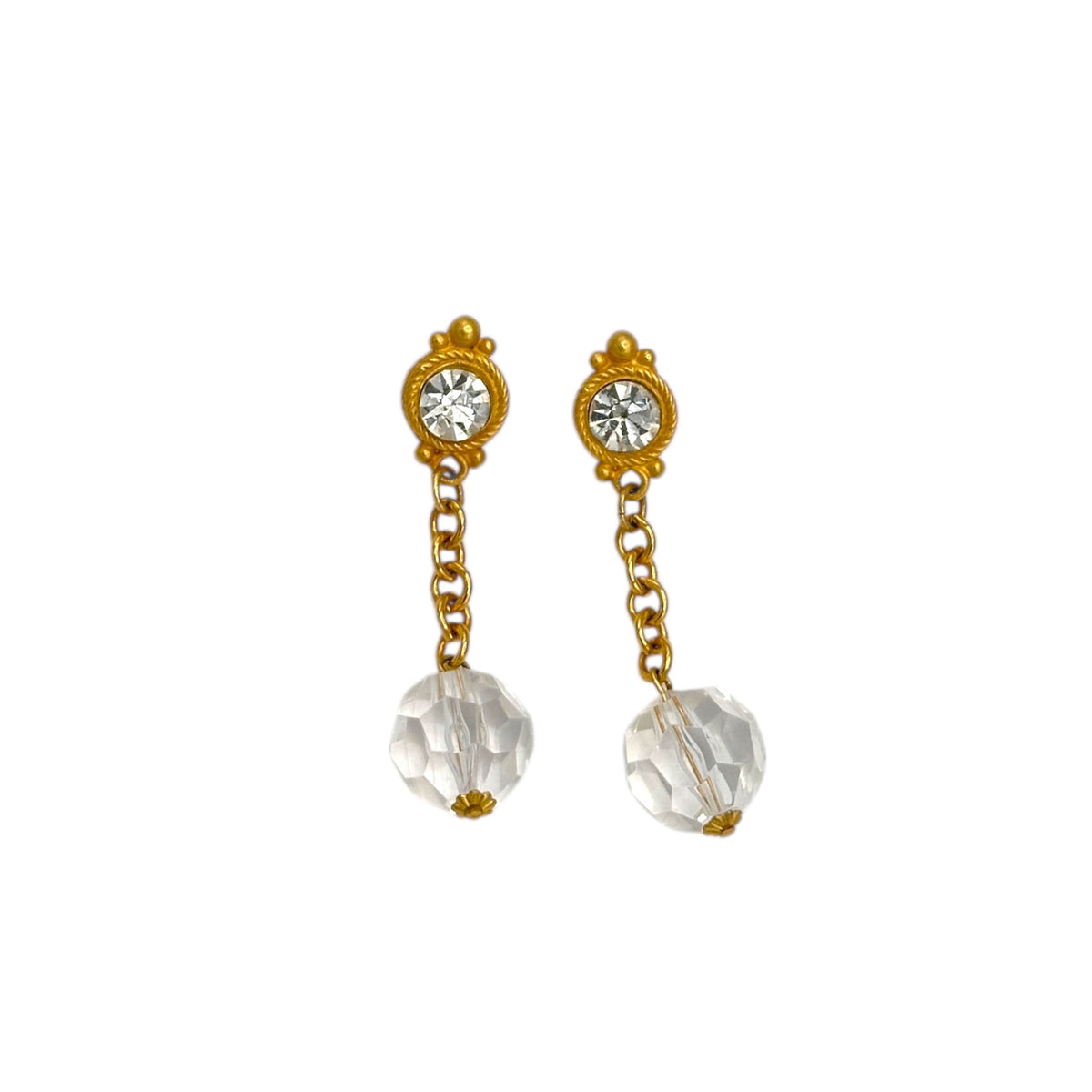 Matt Gold Rhinestone Dangle Vintage Pierced Earrings 24 Wishes Vintage Jewelry