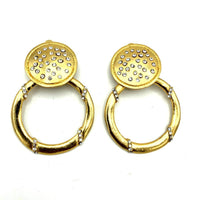 Matt Gold Rhinestone Door Knocker Vintage Clip - On Earrings - 24 Wishes Vintage Jewelry