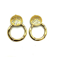 Matt Gold Rhinestone Door Knocker Vintage Clip - On Earrings - 24 Wishes Vintage Jewelry
