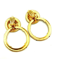 Matt Gold Rhinestone Door Knocker Vintage Clip - On Earrings - 24 Wishes Vintage Jewelry