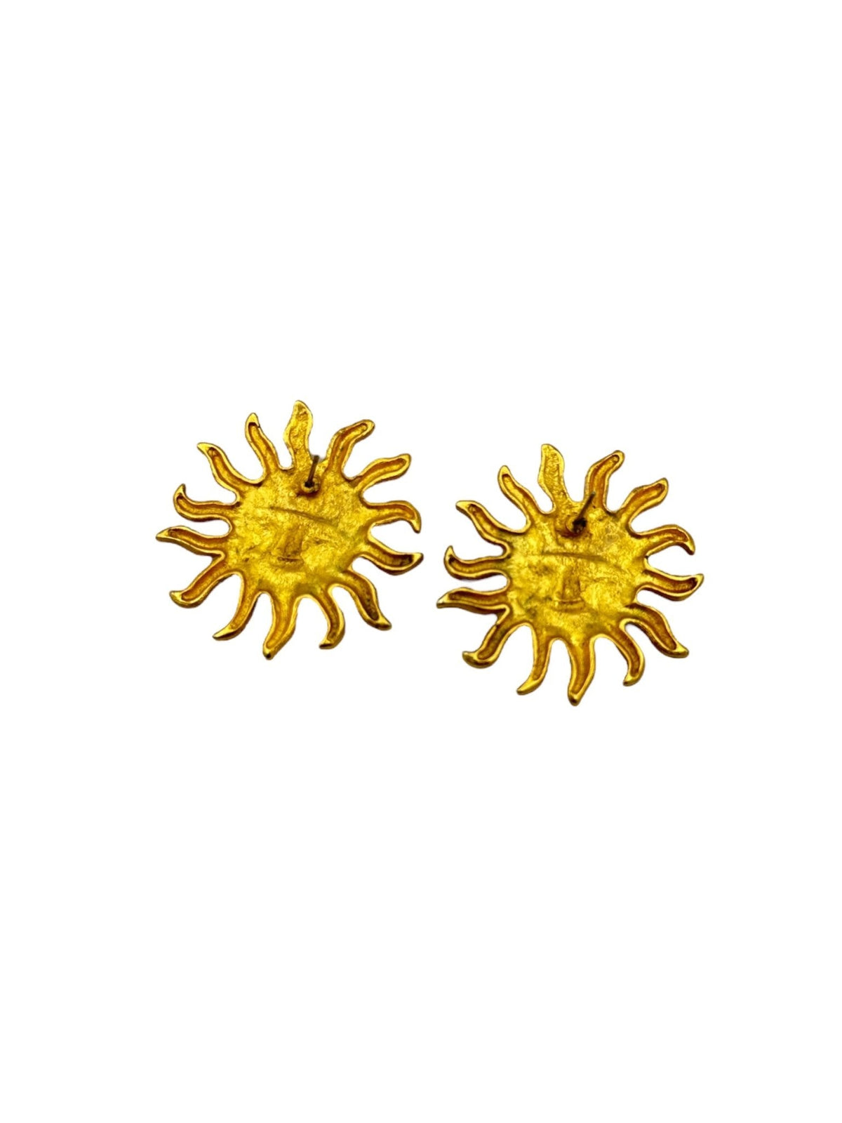 Matt Gold Sun Rhinestone Vintage Pierced Earrings - 24 Wishes Vintage Jewelry