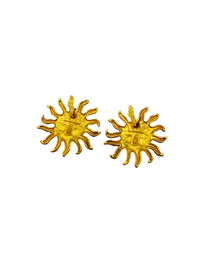 Matt Gold Sun Rhinestone Vintage Pierced Earrings - 24 Wishes Vintage Jewelry