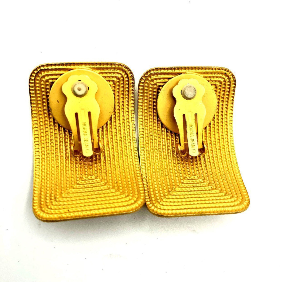 Matt Gold Textured Geometric Clip - On Earrings By Norma Jean - 24 Wishes Vintage Jewelry