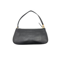 Back view of Vintage Michael Kors black pebbled leather Roadie bag with gold hardware and dual front pockets displayed on white background.