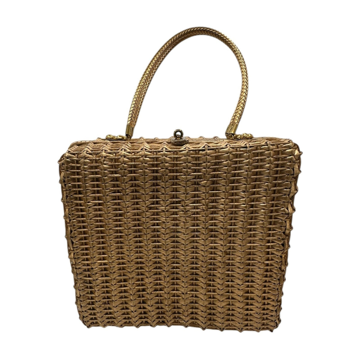 AccessoriesMidas of Miami Gold Wicker Tapestry Handbag Courting Couple