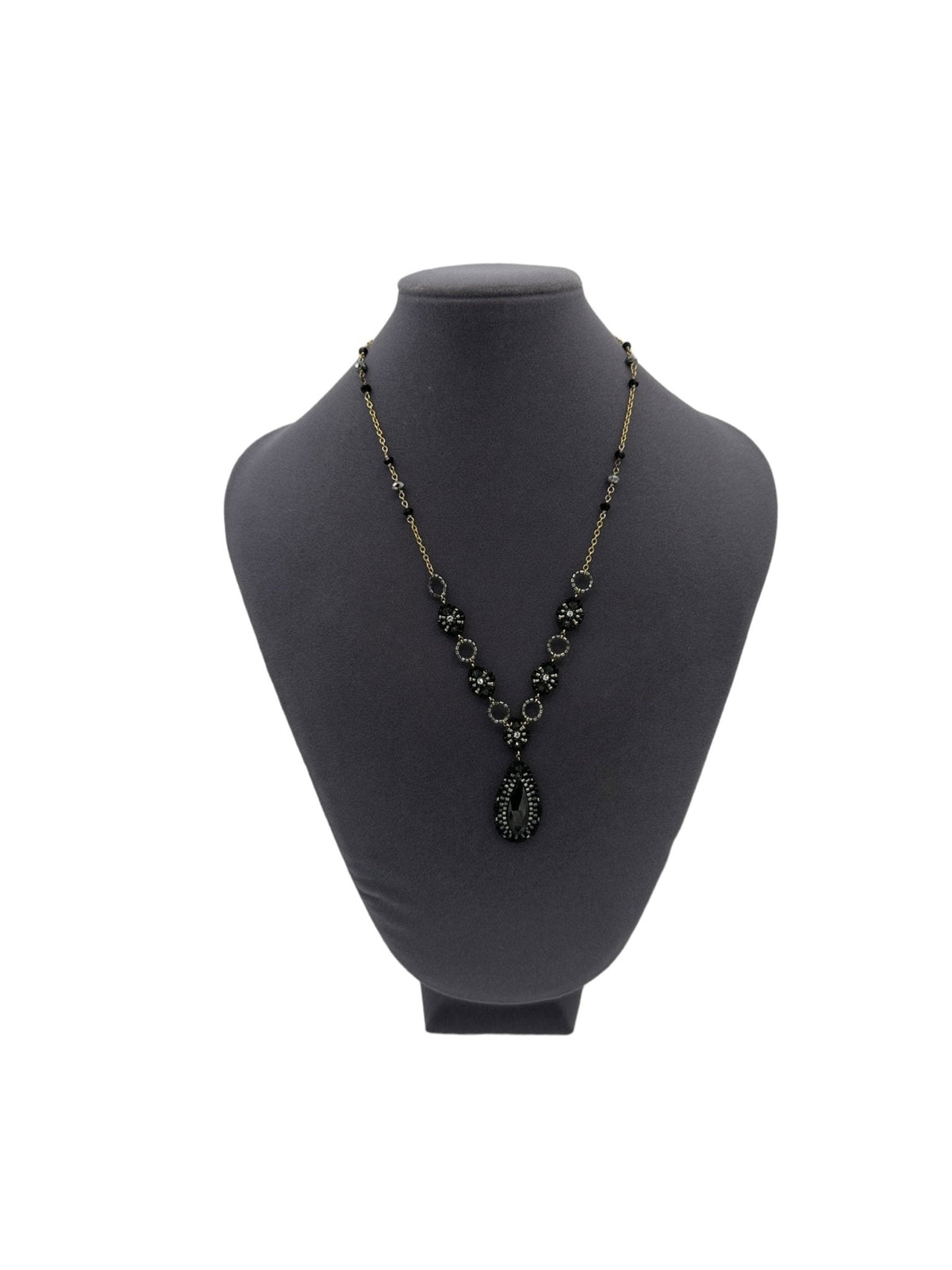 Miguel Ases Designer Black Teardrop Beaded Strand Layering Gold - Filled Necklace - 24 Wishes Vintage Jewelry