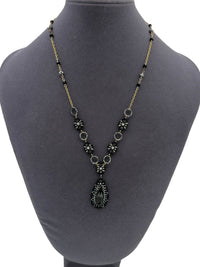 Miguel Ases Designer Black Teardrop Beaded Strand Layering Gold - Filled Necklace - 24 Wishes Vintage Jewelry