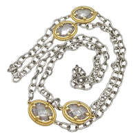 Alternative view of Vintage mixed metal long cable chain necklace with gold bezel-set oval crystals displayed on white background.