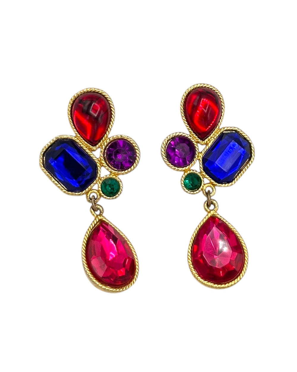 Mogul Multicolor Gem Teardrop Dangle Vintage Pierced Earrings Earrings 24 Wishes Vintage Jewelry