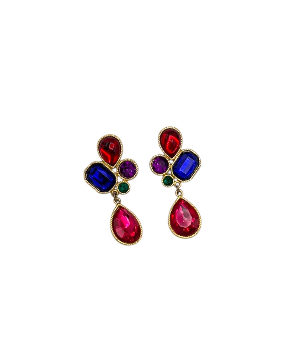 Mogul Multicolor Gem Teardrop Dangle Vintage Pierced Earrings Earrings 24 Wishes Vintage Jewelry