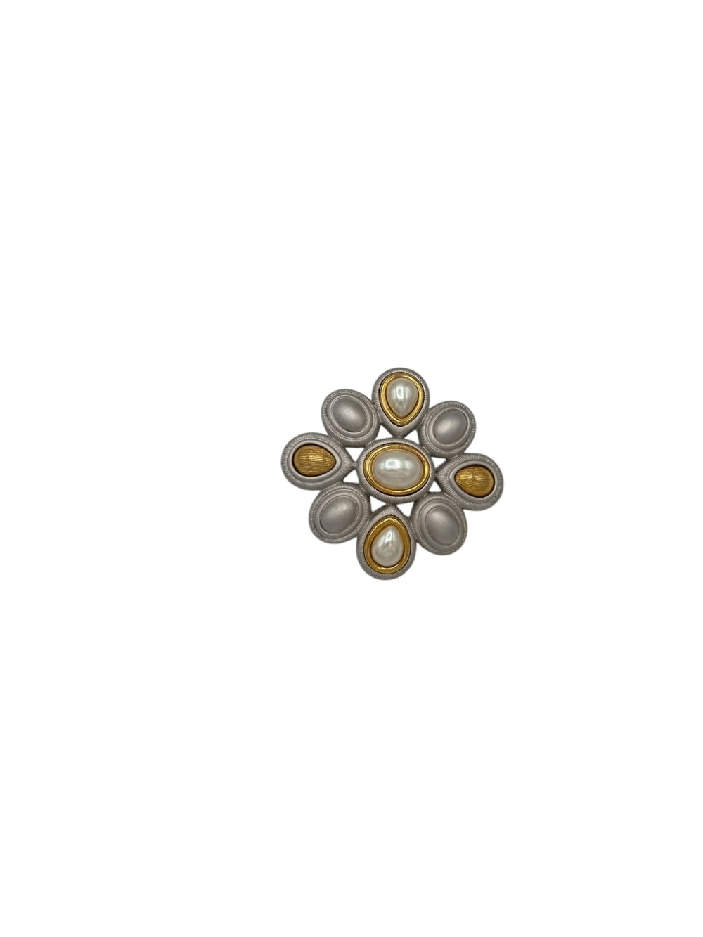 Monet Classic Mix Metal Silver & Gold Pearl Brooch - 24 Wishes Vintage Jewelry