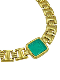 Monet Gold Chunky Green Roman Intaglio Vintage Necklace - 24 Wishes Vintage Jewelry