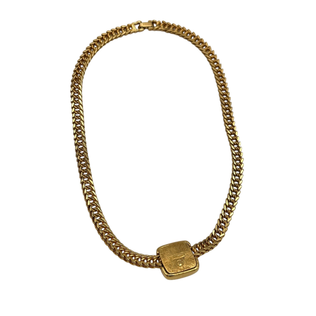 Monet Gold Curb Chain Necklace with Pink Crystal Pendant 24 Wishes Vintage Jewelry