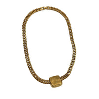 Monet Gold Curb Chain Necklace with Pink Crystal Pendant 24 Wishes Vintage Jewelry