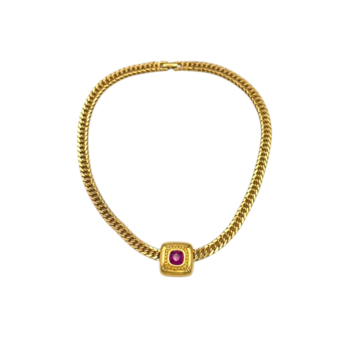 Monet Gold Curb Chain Necklace with Pink Crystal Pendant 24 Wishes Vintage Jewelry