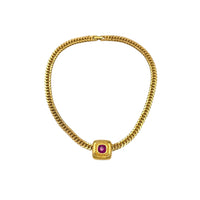 Monet Gold Curb Chain Necklace with Pink Crystal Pendant 24 Wishes Vintage Jewelry