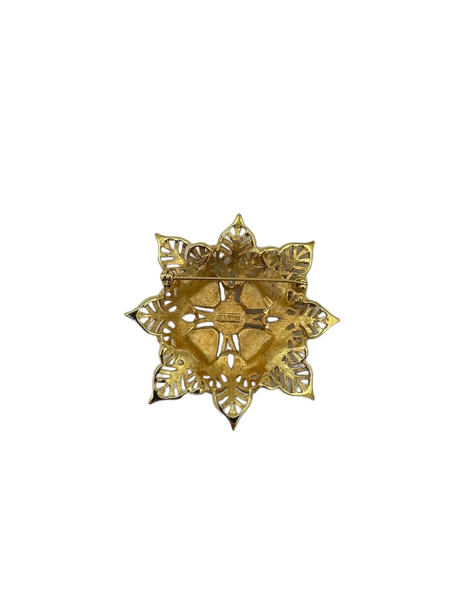 ✾US❃Vintage✾MONET✾ブローチ Monet Gold Layered Red Enamel & Pearl Flower Vintage Brooch