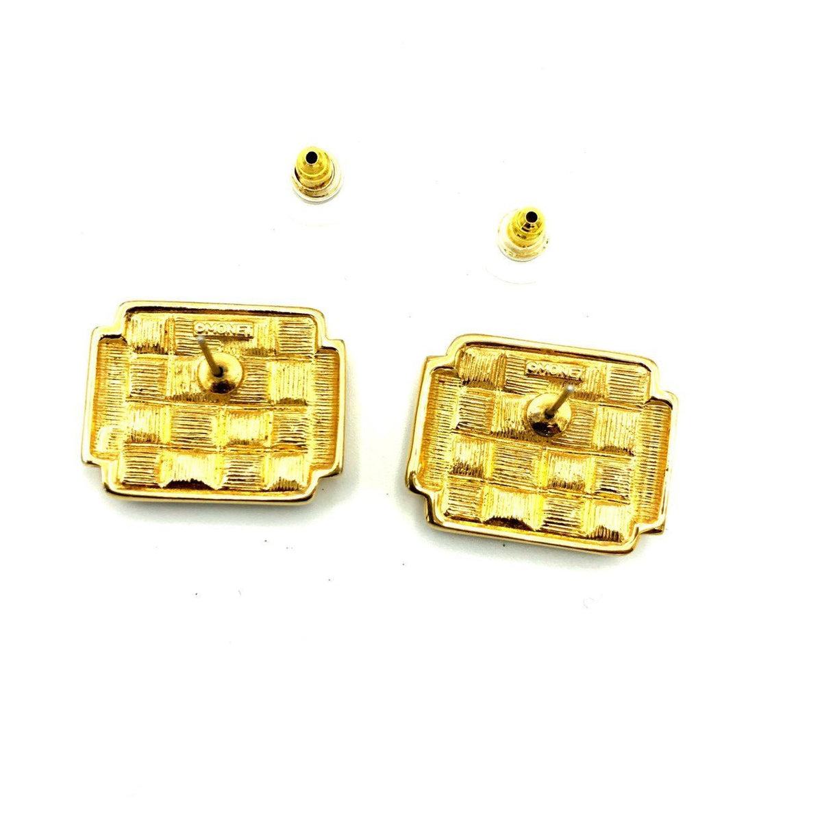 Monet Gold Rhinestone Statement Vintage Pierced Earrings - 24 Wishes Vintage Jewelry