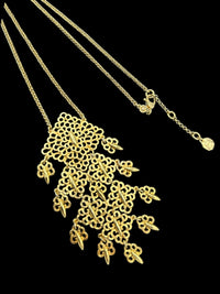 Monet Gold Waterfall Filigree Dangle Statement Pendant Long Chain - 24 Wishes Vintage Jewelry