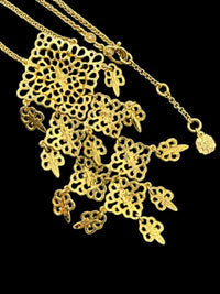 Monet Gold Waterfall Filigree Dangle Statement Pendant Long Chain - 24 Wishes Vintage Jewelry