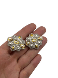 Monet Mix Metal Silver & Gold Pearl Clip - On Earrings - 24 Wishes Vintage Jewelry