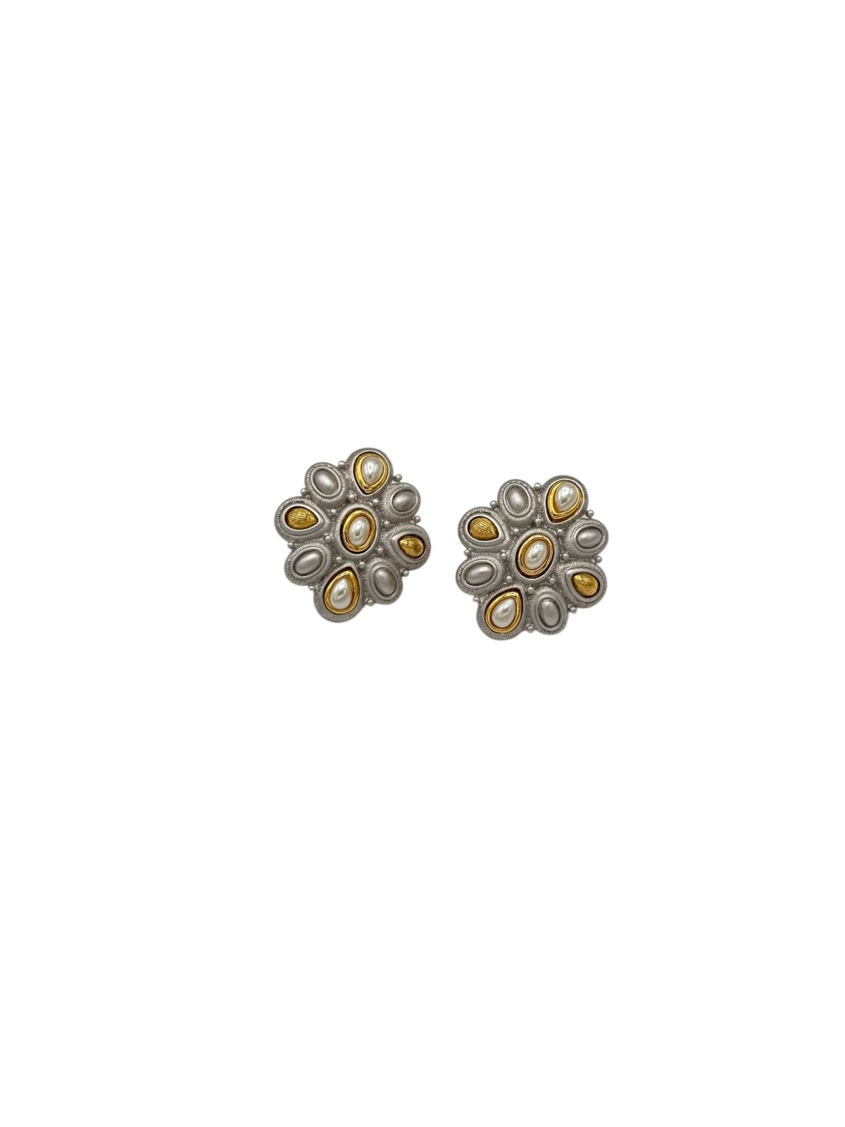 Monet Mix Metal Silver & Gold Pearl Clip - On Earrings - 24 Wishes Vintage Jewelry