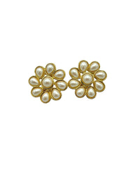 Monet Pearl Flower Clip - On Gold Earrings - 24 Wishes Vintage Jewelry