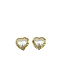 Monet Pearl Heart Clip - On Earrings - 24 Wishes Vintage Jewelry