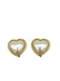 Monet Pearl Heart Clip - On Earrings - 24 Wishes Vintage Jewelry