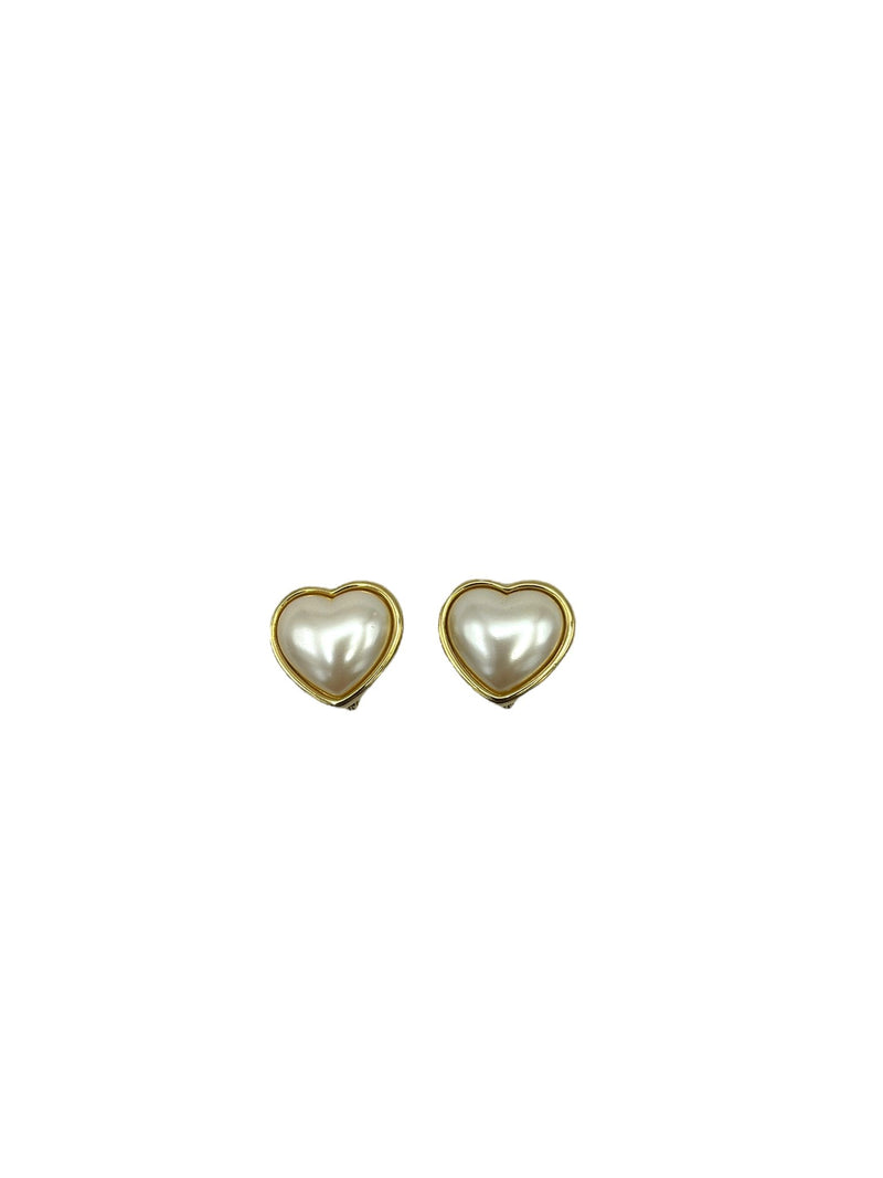 Monet Pearl Heart Clip - On Earrings - 24 Wishes Vintage Jewelry