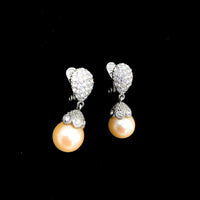 Monet Silver Rhinestone Classic Pearl Drop Art Deco Style Clip - On Earrings - 24 Wishes Vintage Jewelry