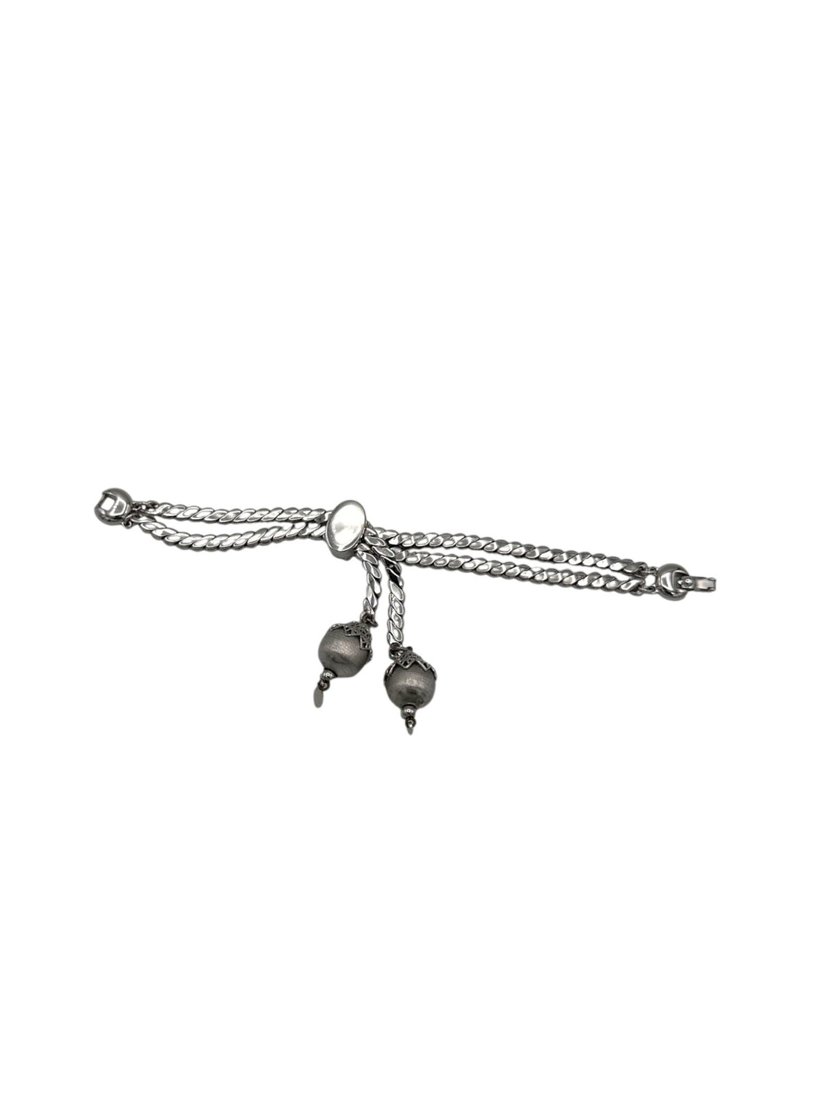 Monet Silver Stacking Chain Slide Bracelet with Textured Ball Drops Bracelets 24 Wishes Vintage Jewelry