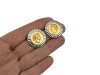 Monet Two - tone Round Greek Roman Coin Classic Pierced Earrings - 24 Wishes Vintage Jewelry