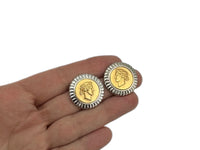 Monet Two - tone Round Greek Roman Coin Classic Pierced Earrings - 24 Wishes Vintage Jewelry