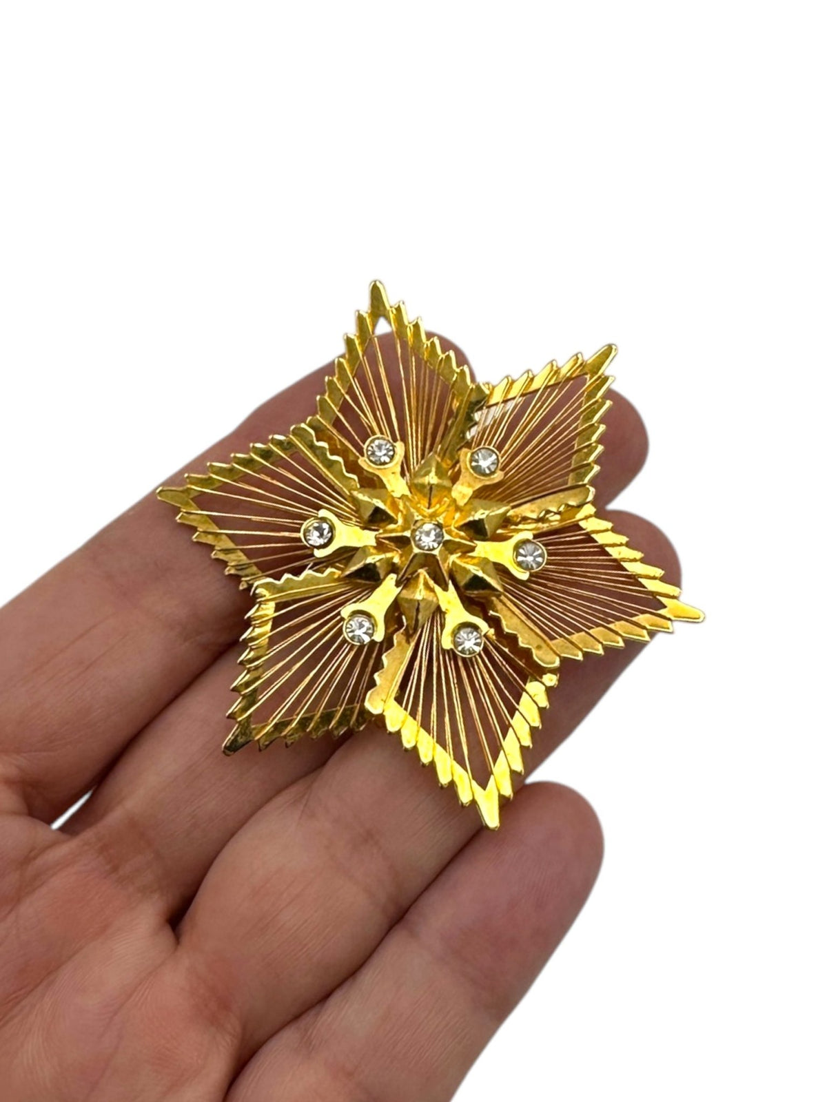 Monet Vintage Holiday Gold Snowflake Spinneret Brooch - 24 Wishes Vintage Jewelry