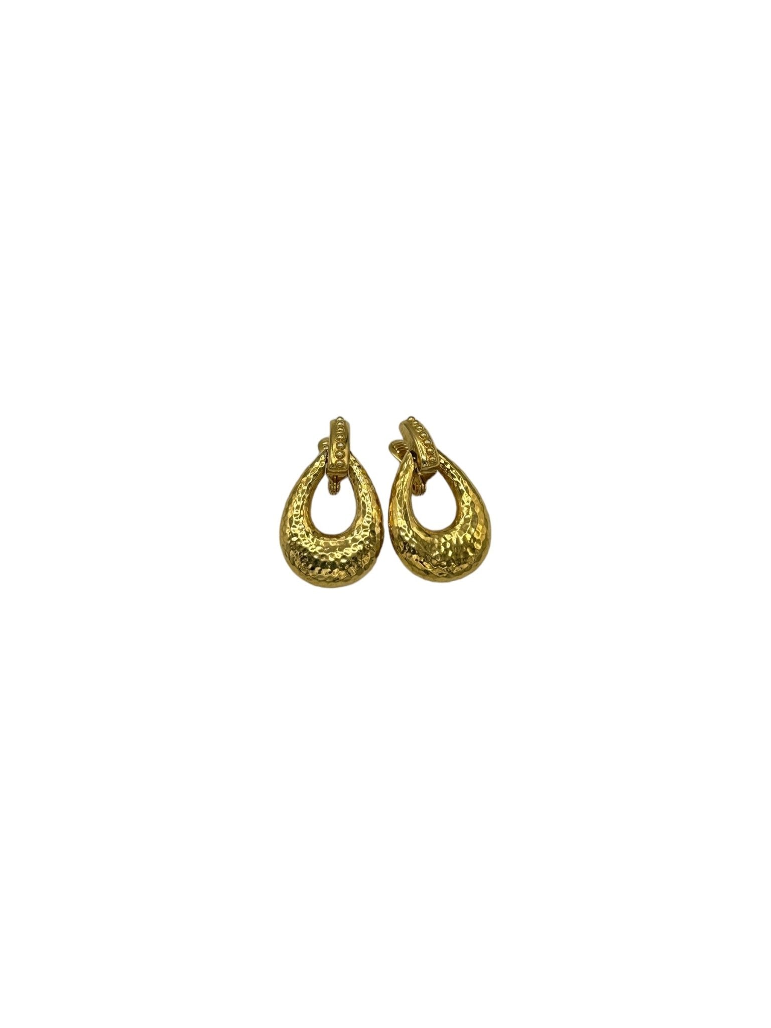 Monet Vintage Jewelry Gold Teardrop Hammered Doorknocker