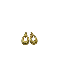Monet Vintage Jewelry Gold Teardrop Hammered Doorknocker Dangle Clip - On Earrings - 24 Wishes Vintage Jewelry