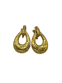 Monet Vintage Jewelry Gold Teardrop Hammered Doorknocker Dangle Clip - On Earrings - 24 Wishes Vintage Jewelry
