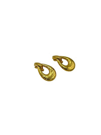 Monet Vintage Jewelry Gold Teardrop Hammered Doorknocker Dangle Clip - On Earrings - 24 Wishes Vintage Jewelry