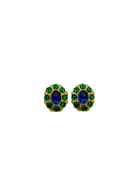 Napier Byzantium Blue & Green Gripiox Cabochon Statement Pierced Vintage Earrings - 24 Wishes Vintage Jewelry