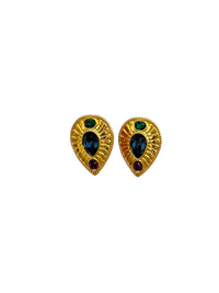 Napier Byzantium Jewel Color Rhinestone Gold Teardrop Clip - on Earrings - 24 Wishes Vintage Jewelry