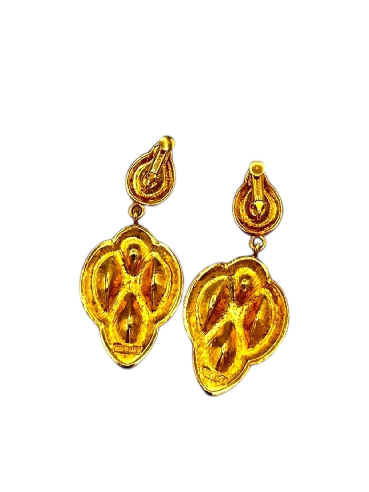 Napier Byzantium Statement Jewel Color Rhinestone Dangle Clip - on Earrings - 24 Wishes Vintage Jewelry