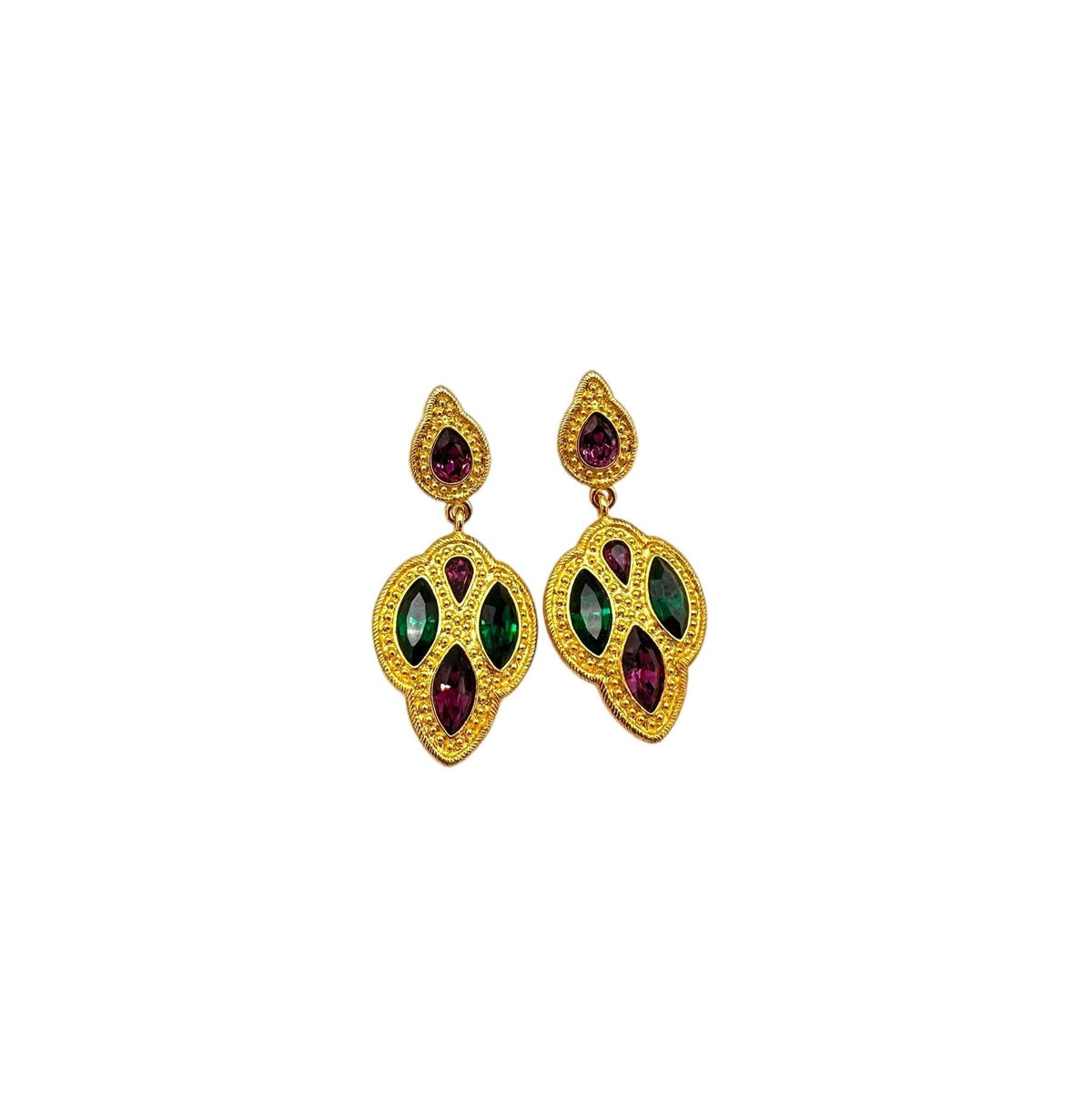 Napier Byzantium Statement Jewel Color Rhinestone Dangle Clip - on Earrings - 24 Wishes Vintage Jewelry