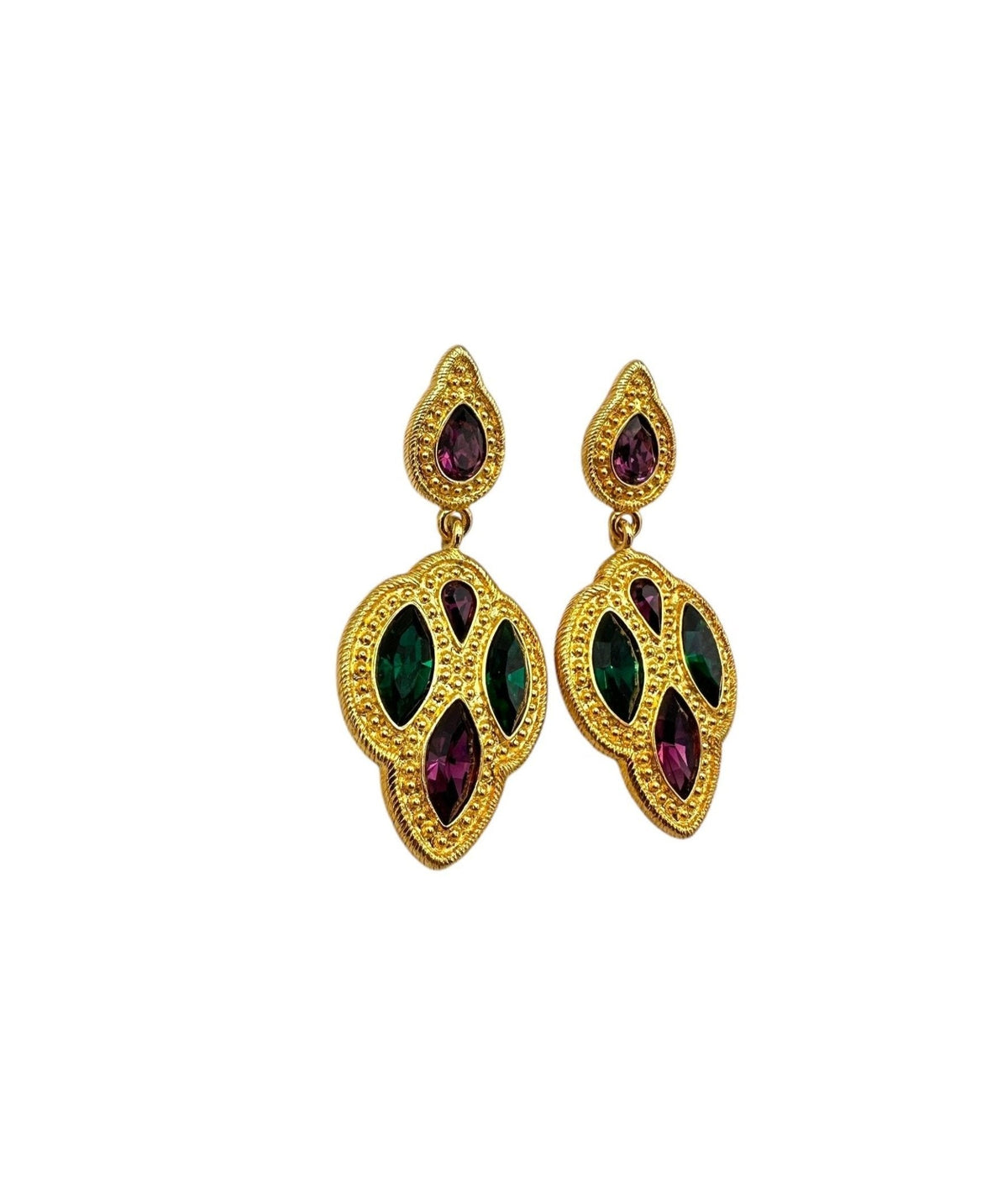 Napier Byzantium Statement Jewel Color Rhinestone Dangle Clip - on Earrings - 24 Wishes Vintage Jewelry