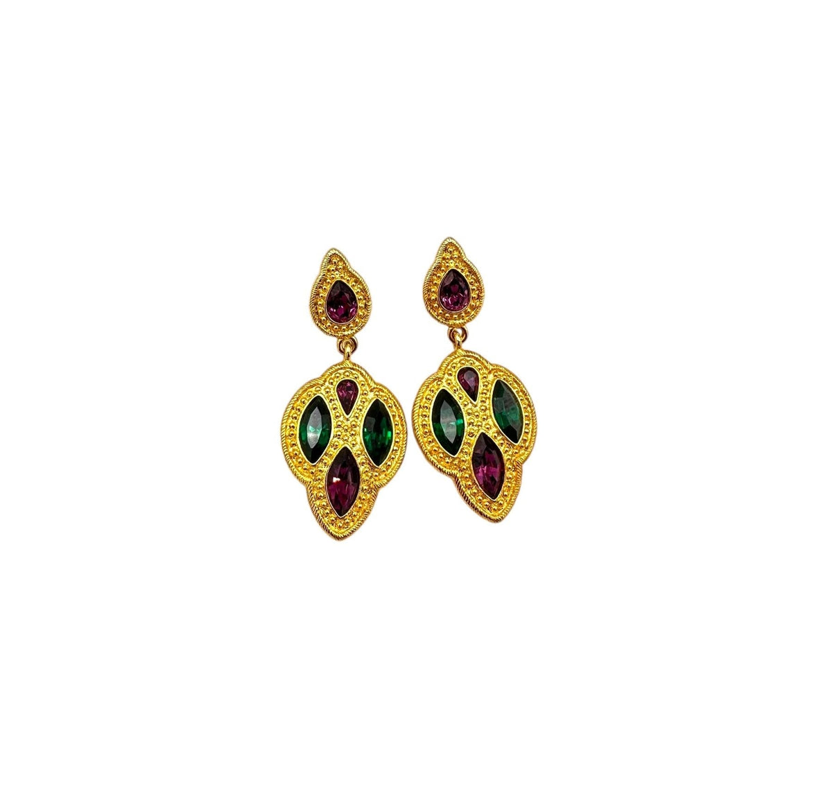 Napier Byzantium Statement Jewel Color Rhinestone Dangle Clip - on Earrings - 24 Wishes Vintage Jewelry