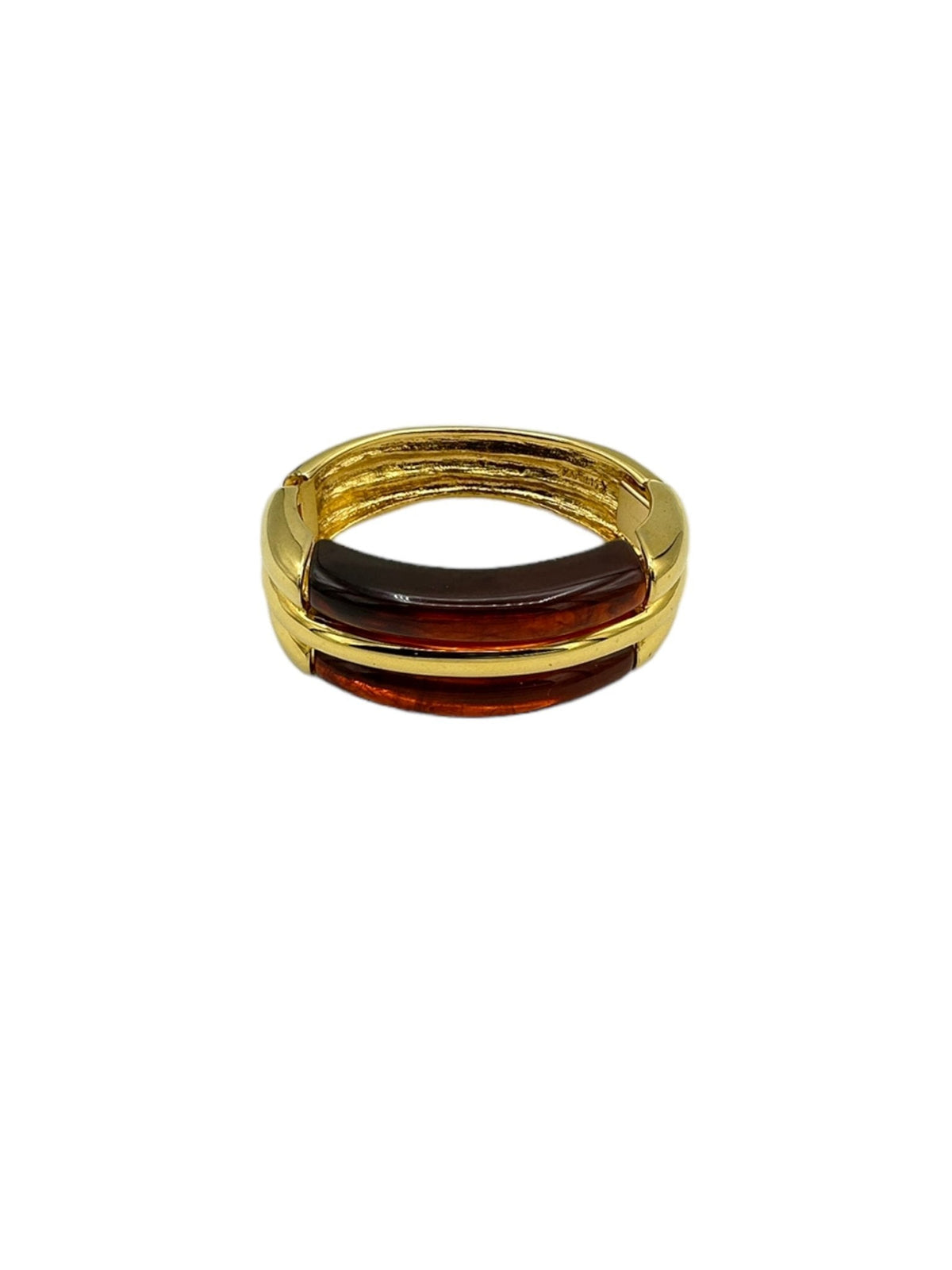 Napier Chunky Tortoise Shell Lucite Gold Vintage Bangle Bracelet - 24 Wishes Vintage Jewelry