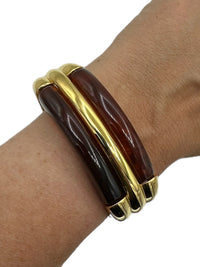 Napier Chunky Tortoise Shell Lucite Gold Vintage Bangle Bracelet - 24 Wishes Vintage Jewelry