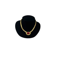 Napier Gold Curb Chain Necklace with Red Oval Cabochon Vintage Pendant 24 Wishes Vintage Jewelry